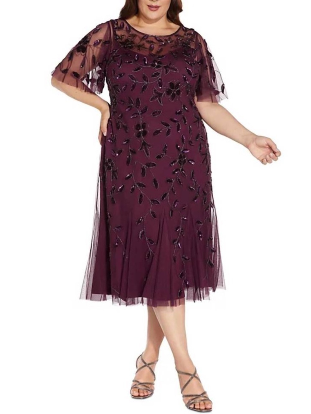 Adrianna Papell Plum Embellished Midi Dress